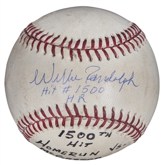 Willie Randolph Game Used 1,500th Career Hit Baseball - Home Run Vs. McGregor 9-22-1986 (Randolph LOA)